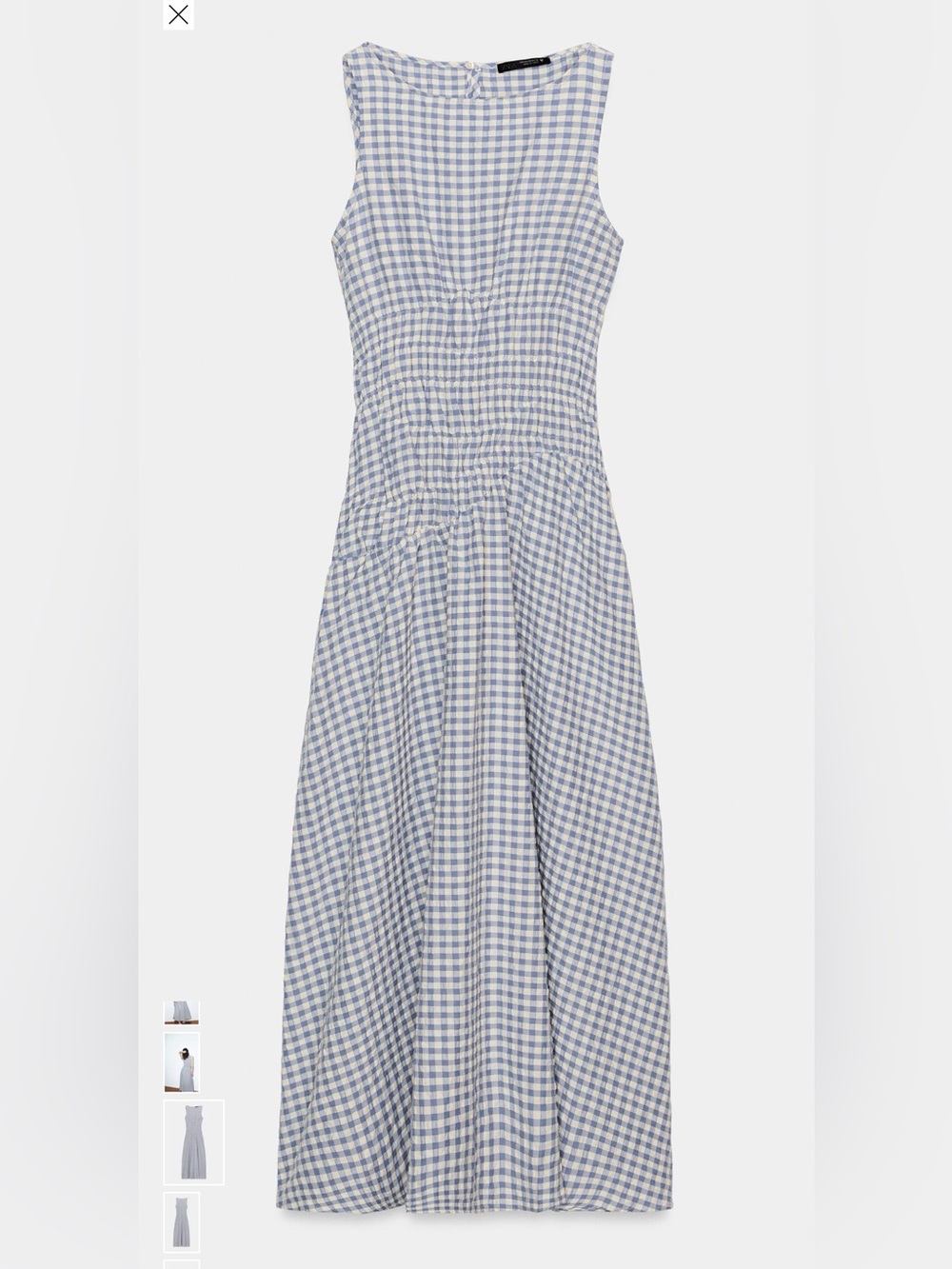 Zara Blue and White Gingham Sleeveless Maxi Dress